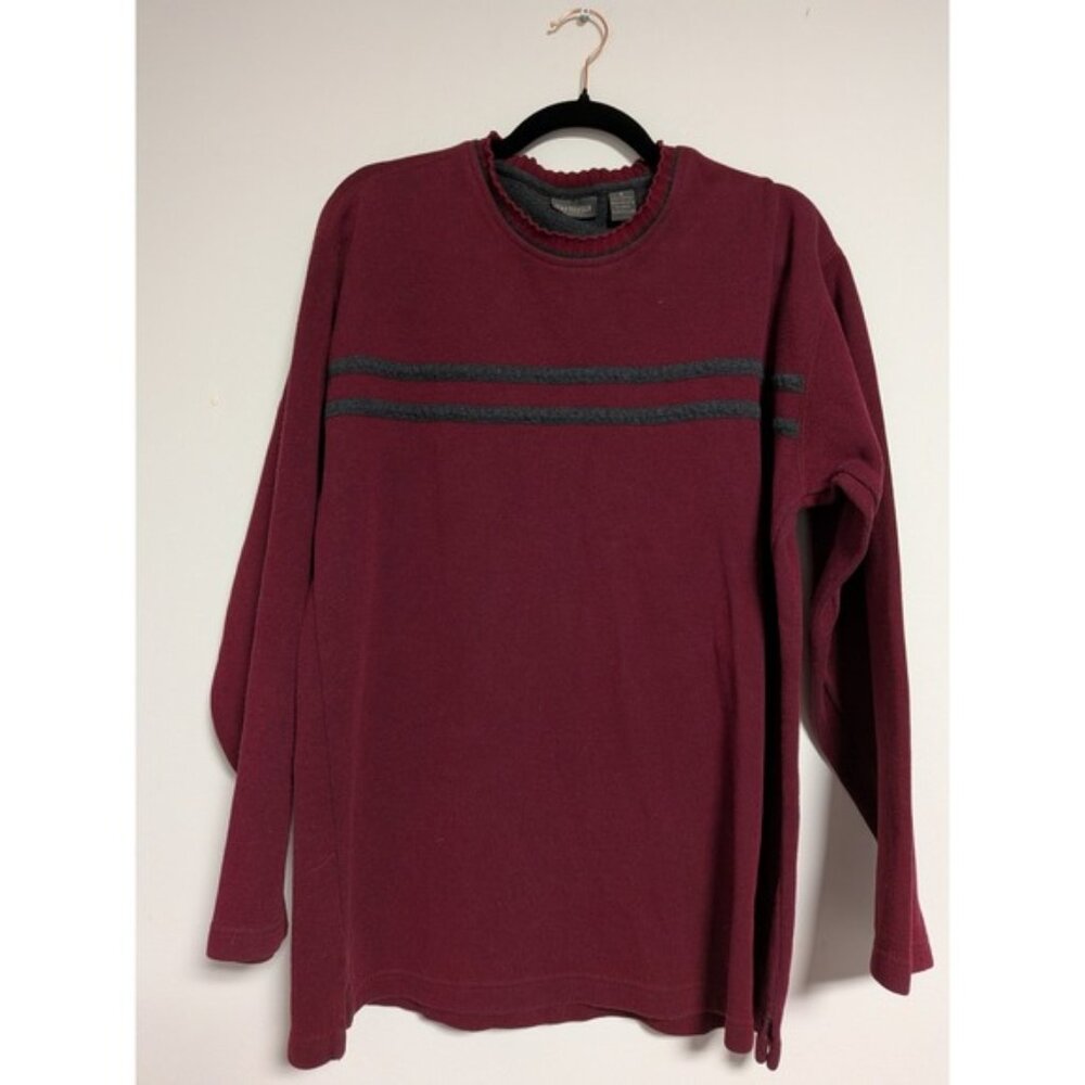 Van Heusen Mens Small Burgundy Ribbed Cotton Long Sleeve Shirt Grey Stripe Crew